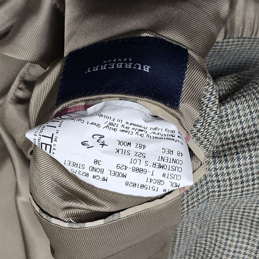 Vintage Burberry Mens 48R Houndstooth Sport Coat Blazer Silk Wool 3 Buttons - Picture 7 of 8